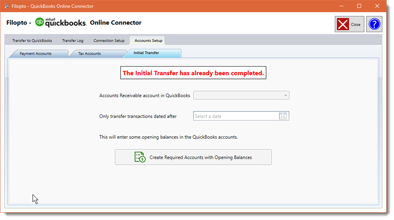 QB Online Initial Transfer Completed