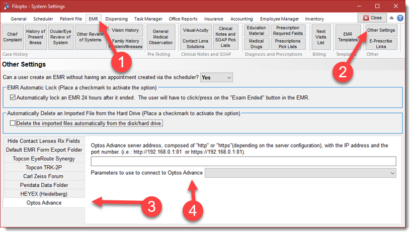 Optos Settings