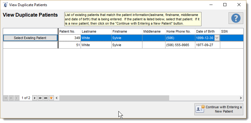 Duplicate Patient