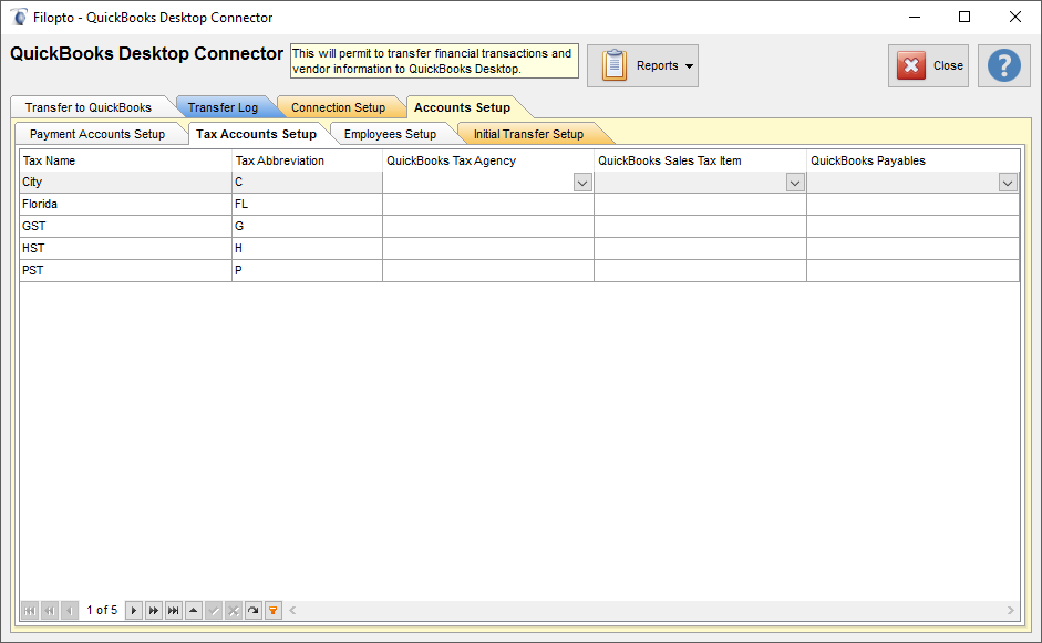 QB Desktop Tax Accounts Setup