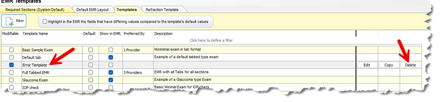 Delete EMR  template