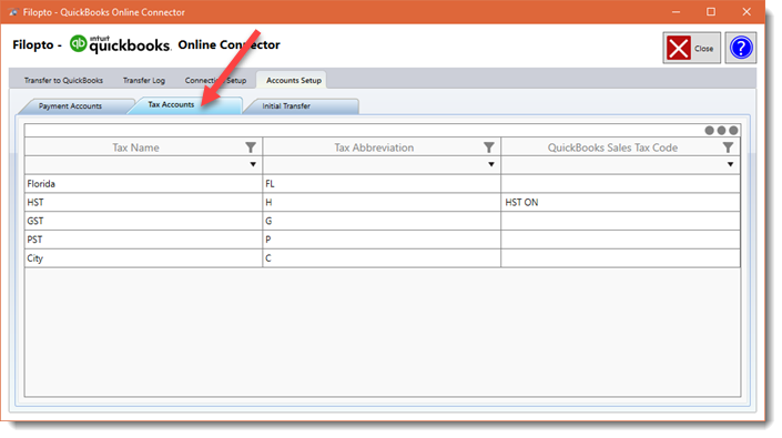 QB OnLine Tax Accounts Setup